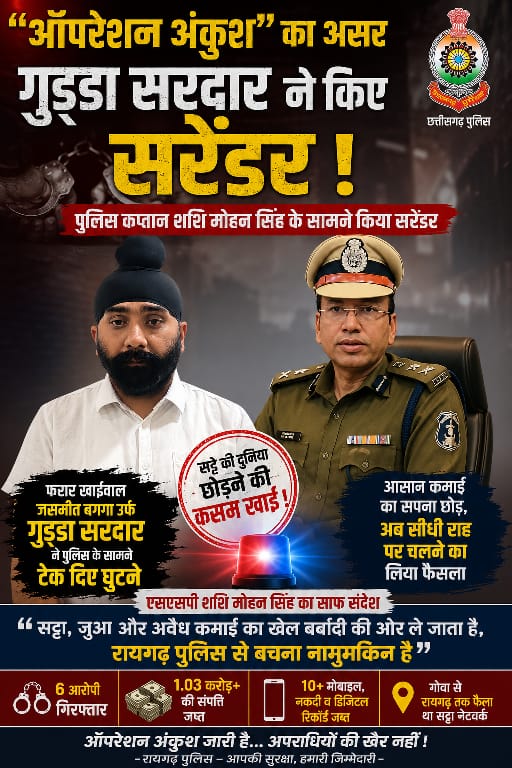 Photo of एसएसपी शशि मोहन सिंह का अल्टीमेटम — “सट्टा छोड़ो वरना जेल की सलाखें तैयार हैं गोवा से रायगढ़ तक फैले सट्टा नेटवर्क में भगदड़, पुलिस के दबाव में झुका गुड्डा सरदार