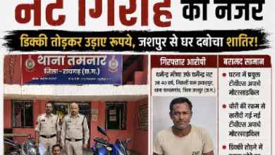 Photo of  बैंक से निकले 2 लाख पर थी नट गिरोह की नजर, तमनार में डिक्की तोड़कर उड़ाए रुपये…7 दिन तक जशपुर में डेरा डालकर पुलिस ने दबोचा शातिर!   पत्थलगांव के झक्कड़पुर से गिरफ्तार हुआ उठाईगिरी का मास्टरमाइंड, चोरी के पैसों से खरीदी थी नई अपाचे बाइक